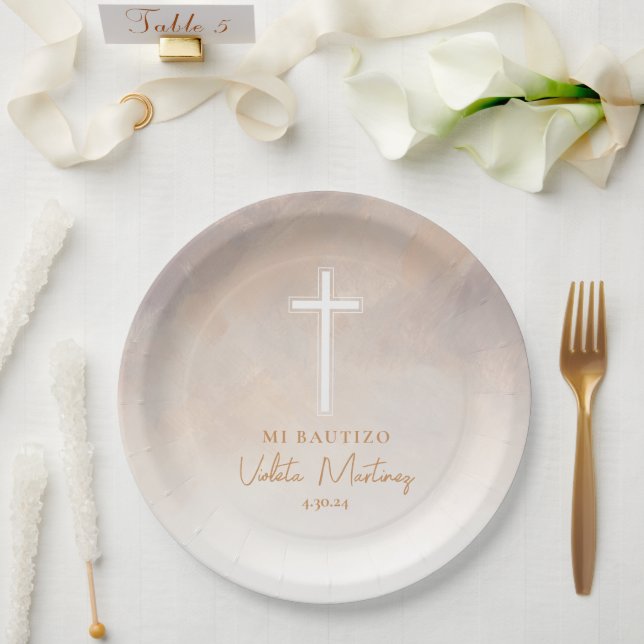 Platos de Bautizo Morado Spanish Paper Plates (Wedding)