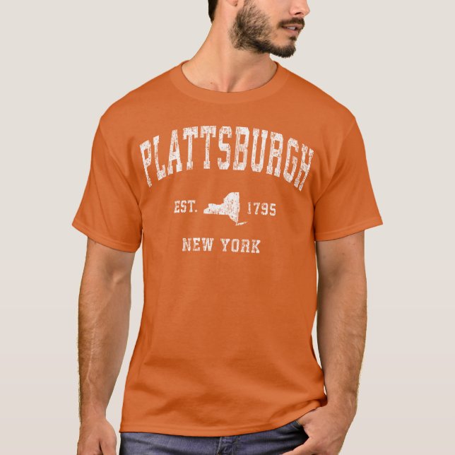 Plattsburgh New York Ny Athletic Sports funny T-Shirt (Front)