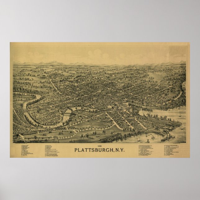 Plattsburgh NY, 1899: Old Print (Front)