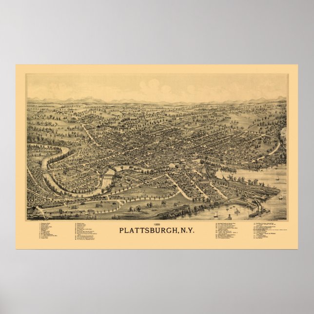 Plattsburgh, NY Panoramic Map - 1899 Poster (Front)