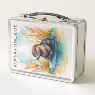 Platypus baby australian animal watercolor school  metal lunch box