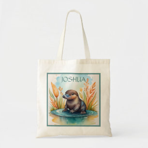 Platypus baby australian animal watercolor school tote bag