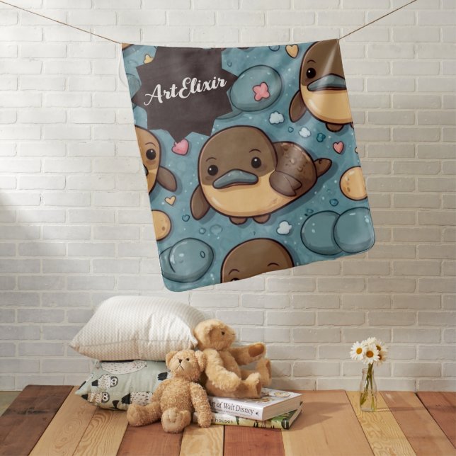 Platypus Brown Print Baby Blanket (In Situ)