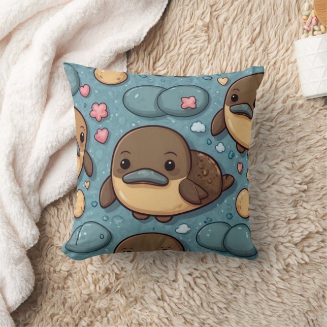 Platypus Brown Print Throw Pillow (Blanket)