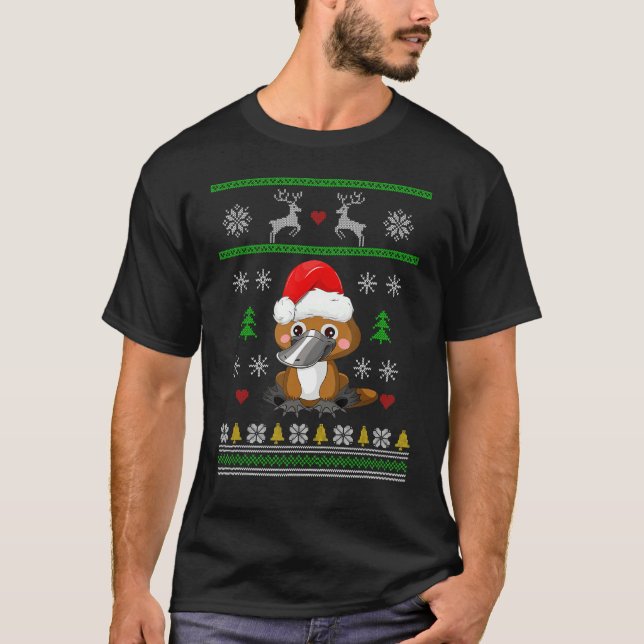 Platypus Christmas Ugly Sweater Santa Hat Duckbill (Front)