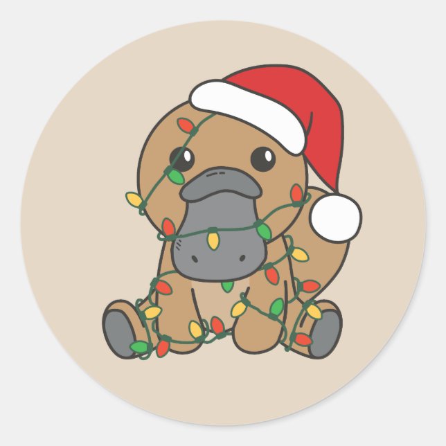 Platypus Christmas Winter Animals Holiday Platypus Classic Round Sticker (Front)