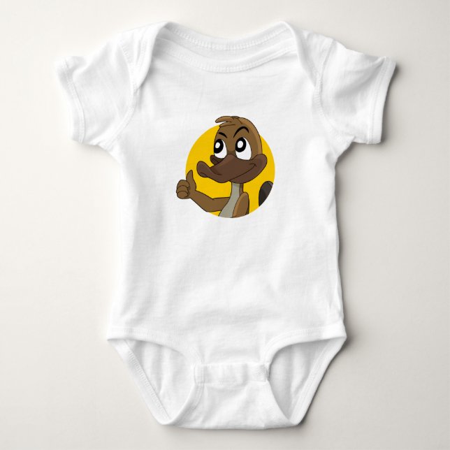 Platypus giving thumbs up cartoon baby bodysuit (Front)