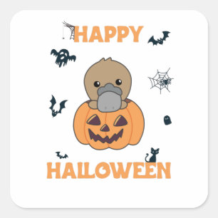 platypus In Pumpkin Sweet Animals Happy Halloween Square Sticker