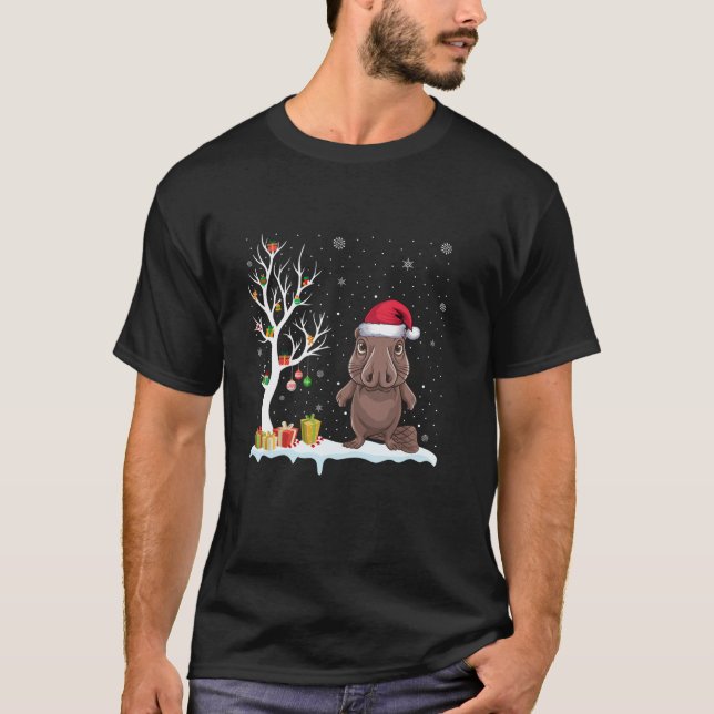 Platypus Santa Hat Festive Tree Light Christmas Pa T-Shirt (Front)