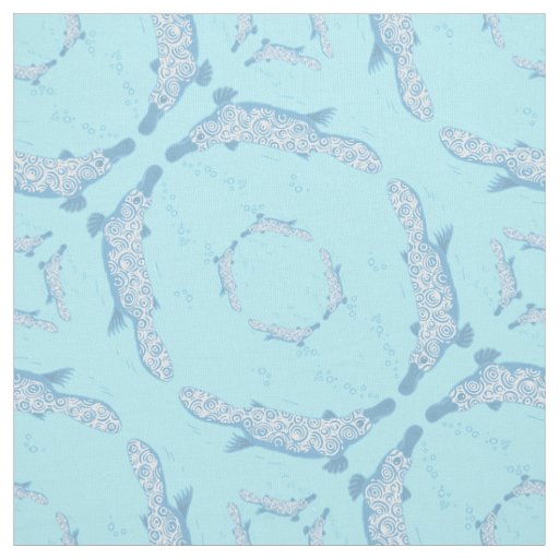 Platypus swimming blue circular pattern fabric