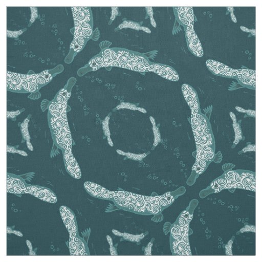 Platypus swimming teal circular pattern fabric