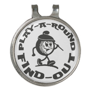 Play A Round Find Out Vintage Mascot Funny Golfer Golf Hat Clip