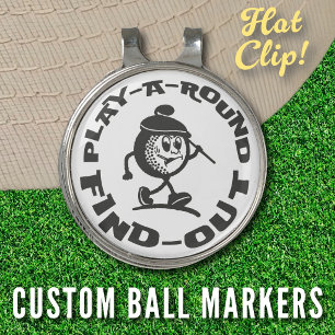 Play A Round Find Out Vintage Mascot Funny Golfer Golf Hat Clip