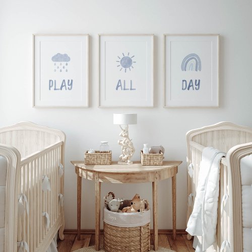 Play all day blue set of 3 art print