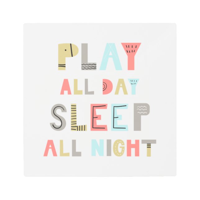Play All Day Sleep All Night Metal Print (Front)