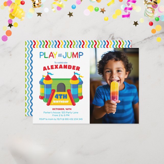 Play and jump blue and red photo invitation (Creator Uploaded)