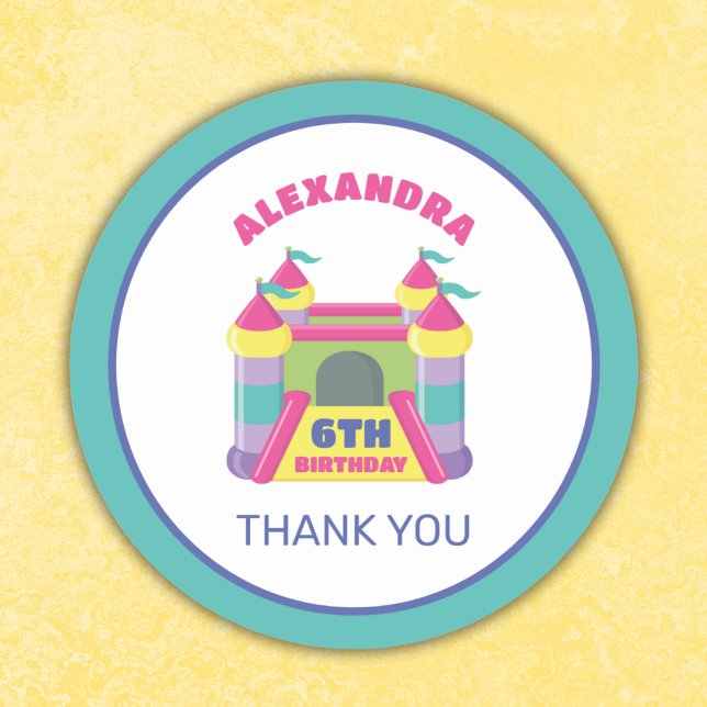 Play and jump pink thank you classic round sticker (Creator Uploaded)