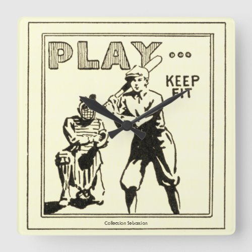 Play and Keep Fit 1936 Baseball illustration Square Wall Clock