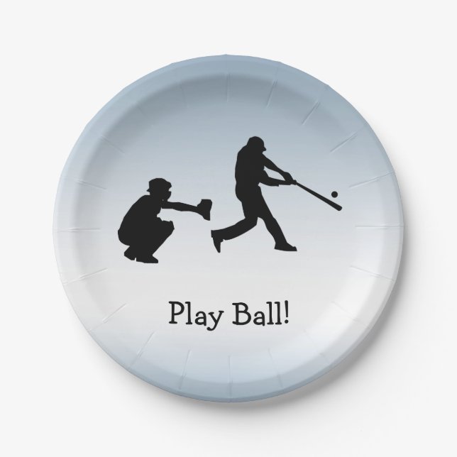 Play Ball Baseball Blue Sports Paper Plate (Front)