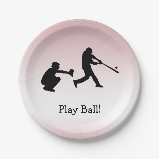 Play Ball Baseball Girly Pink Sports Paper Plate