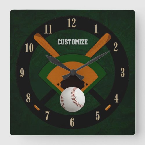 Play Ball Baseball Square Wall Clock