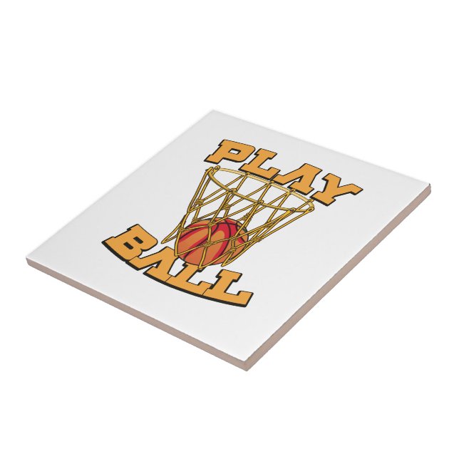 Play Ball Basketball. Ceramic Tile (Side)