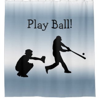 Play Ball Blue Sports Baseball Shower Curtain