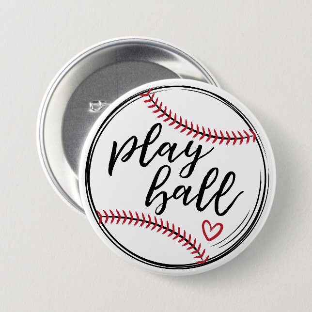 Play Ball Doodle Baseball Graphic, GraphicLoveShop Button (Front & Back)