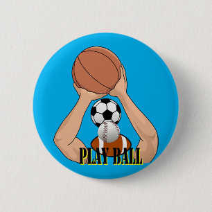 Play Ball Games sports athletics Cartoon Art Button