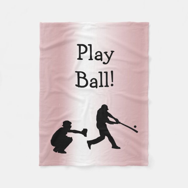 Play Ball Pink Baseball Sports Fleece Blanket (Front)