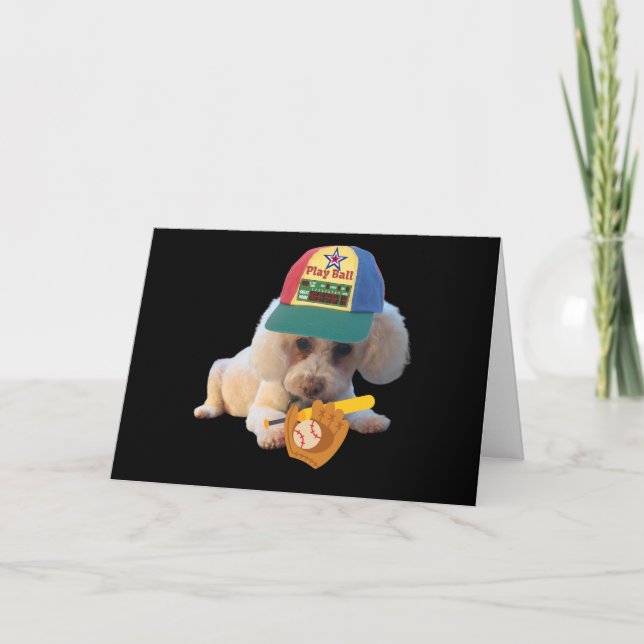 Play Ball Poodle Greeting Card (Front)