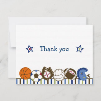 Play Ball Sports Boys Thank You Note Cards