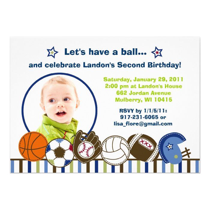 Play Ball Sports Custom Photo Birthday Invitations