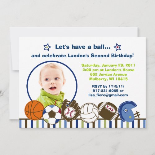 Play Ball Sports Custom Photo Birthday Invitations