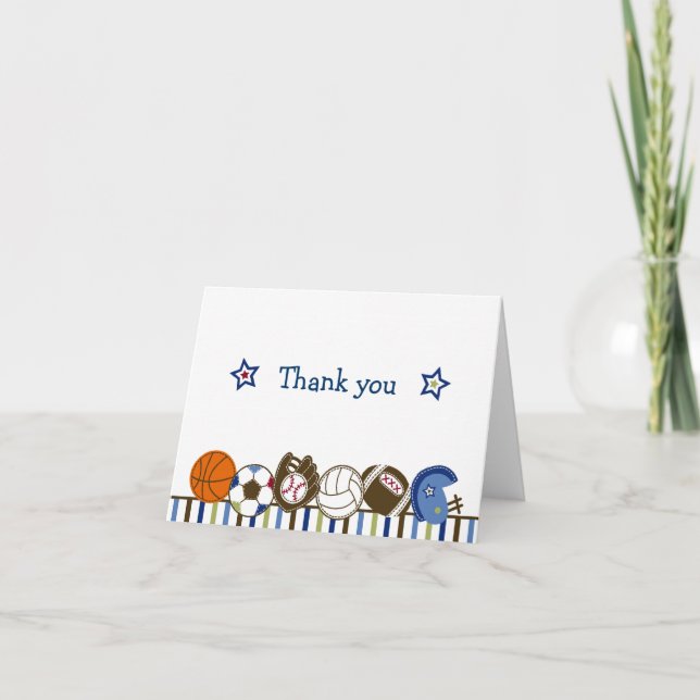 Play Ball Sports Thank You Note Cards (Front)