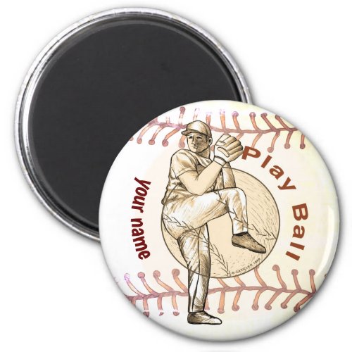 Play Baseball Pitcher custom name Magnet