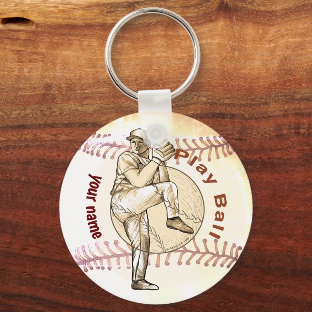 Play Baseball Pitcher  Keychain (Front)