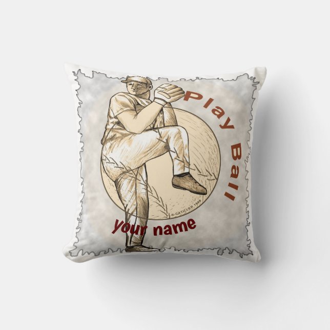Play Baseball Pitcher Throw Pillow (Front)