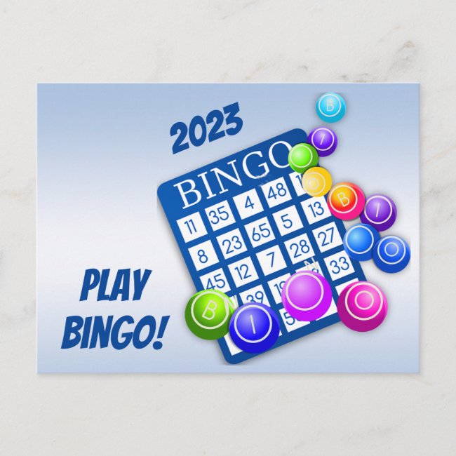Play Bingo! Blue 2023 Calendar on Back Postcard