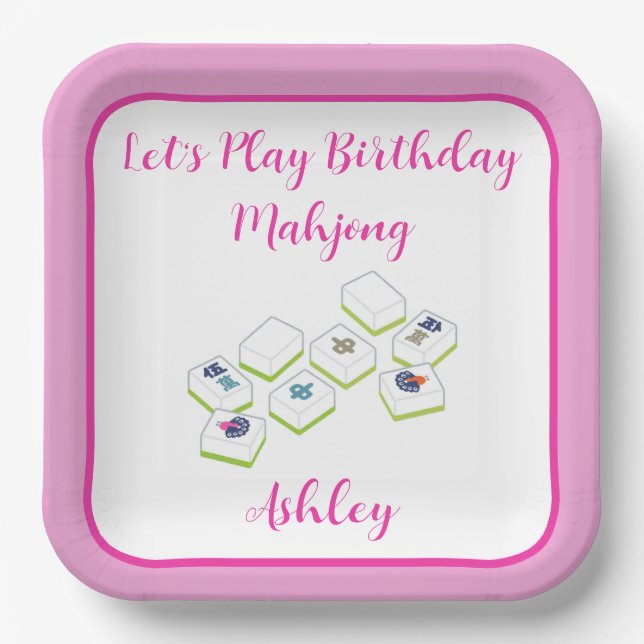 Play Birthday Mahjong PERSONALIZE Paper Plates (Front)