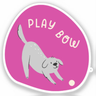 Play bow cute illustrated dog fuchsia sticker