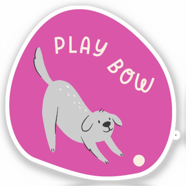 Play bow cute illustrated dog fuchsia sticker (Front)
