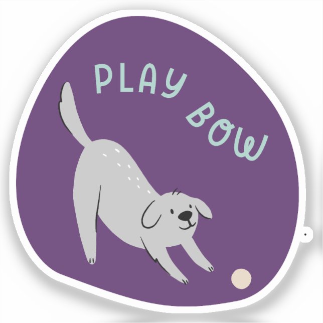 Play bow cute illustrated dog purple turquoise sticker (Front)