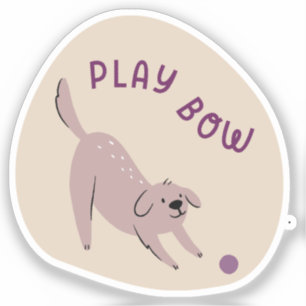 Play bow cute illustrated dog tan and purple sticker