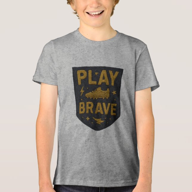Play Brave Football Embroidered Design Tri-Blend Shirt (Front)