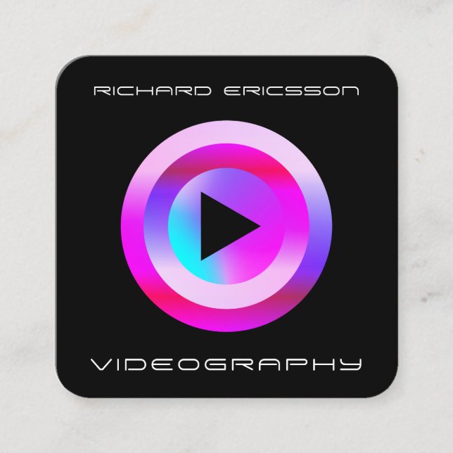 Play button modern futuristic  square business car square business card (Front)