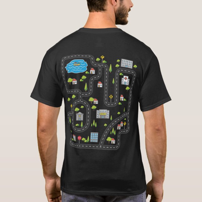 Play Cars On Dad's Back Playmat Road Map Car Race T-Shirt (Back)