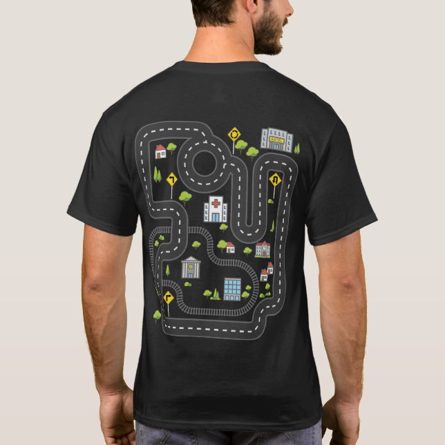Play Cars On Dad's Back Playmat Road Map Car Race T-Shirt (Back)