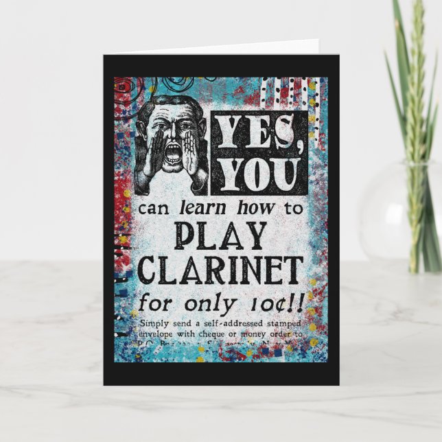 Play Clarinet Greeting Card - Funny Vintage Ad (Front)