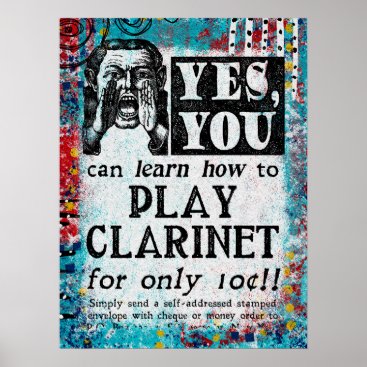 Play Clarinet Poster - Funny Vintage Ad